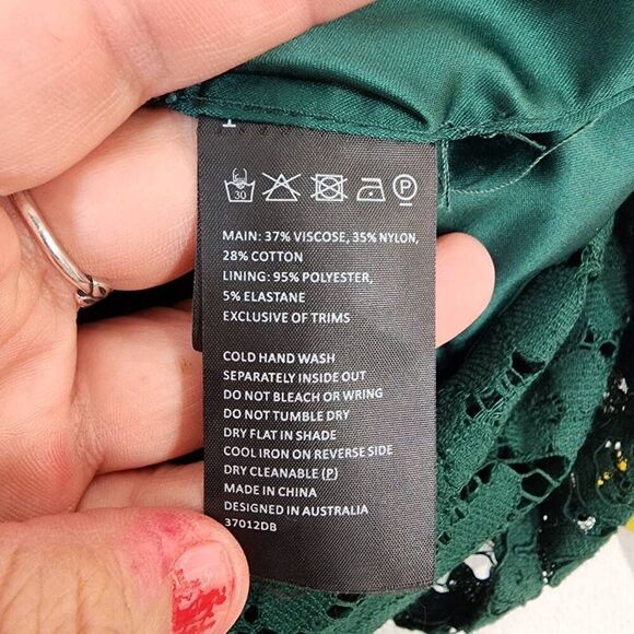 Bardot Size 6 Karlie Lace Dress Womens Cold Shoulder Green Knee-Length Party Coc - Picture 8 of 12